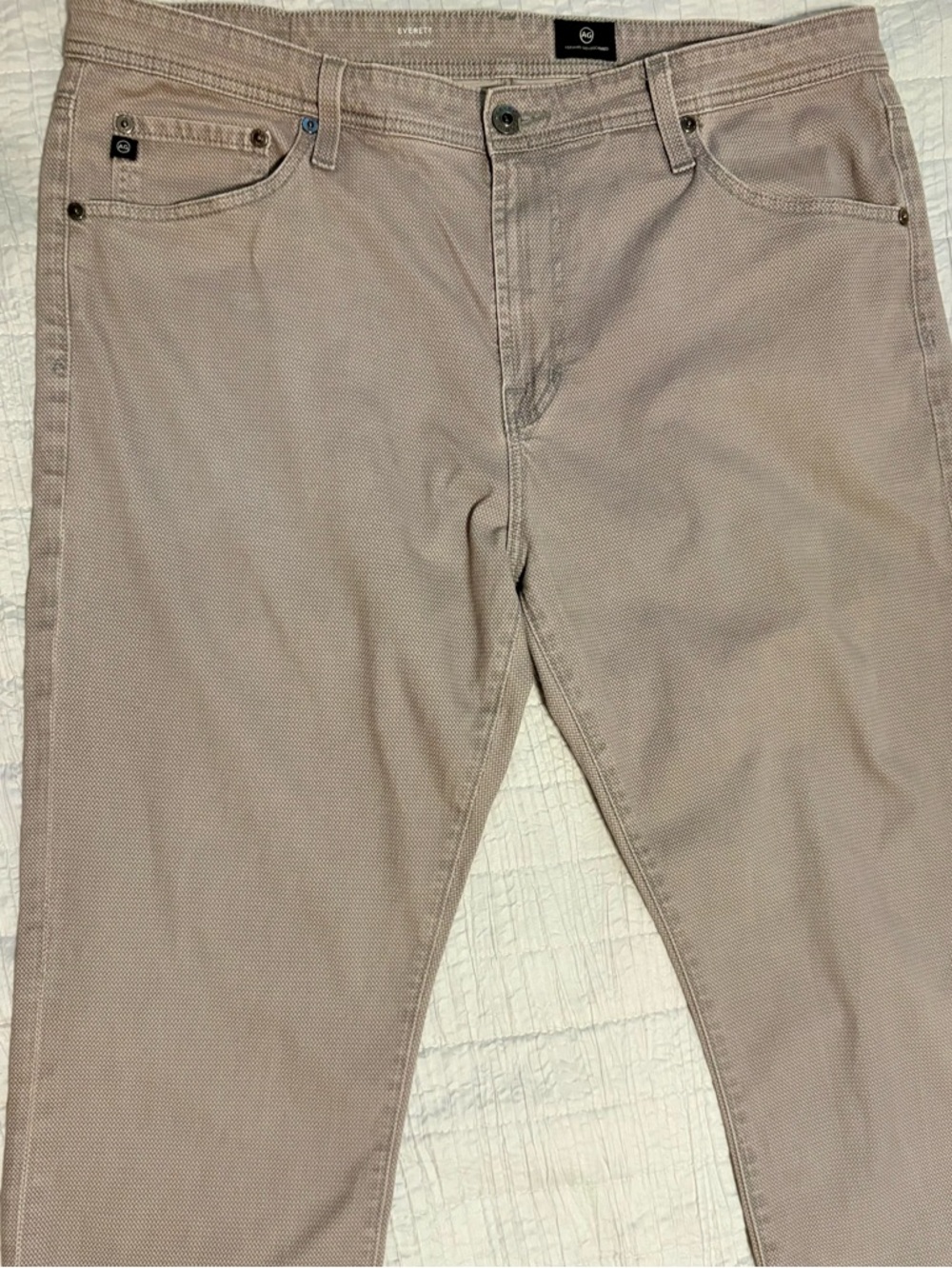 AG Adriano Goldschmied Everett Slim Straight 5 pocket pants. Grey Herringbone.